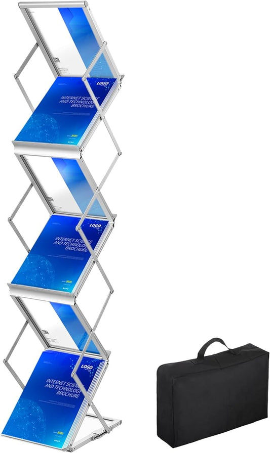 VEVOR Collapsible Literature Rack, Dual-Sided 6-Slot Leaflet Holder, Easy-to-Transport Brochure Stand with Travel Bag for Conferences and Office Use