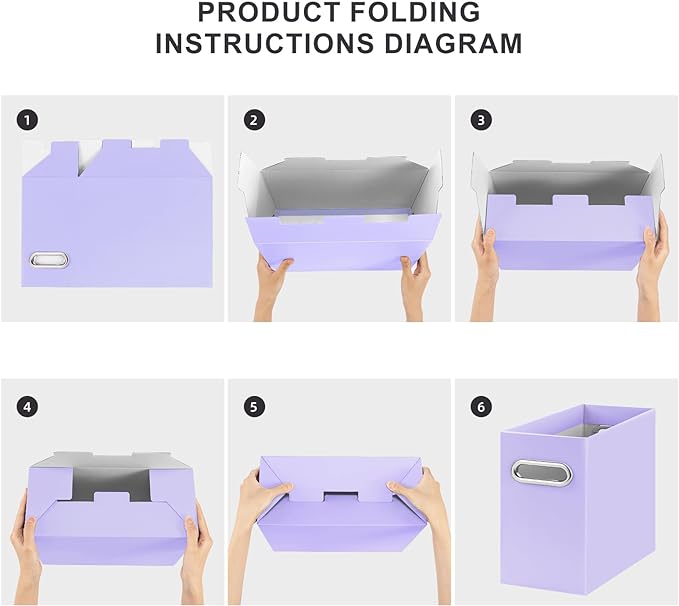 Oterri File Organizer, Small Storage Box, Cardboard File Folder Organizer, Collapsible File Box, Hanging File Organizer for Letter Size, Portable File Box with Handle, Only Box (Purple,4 Packs)