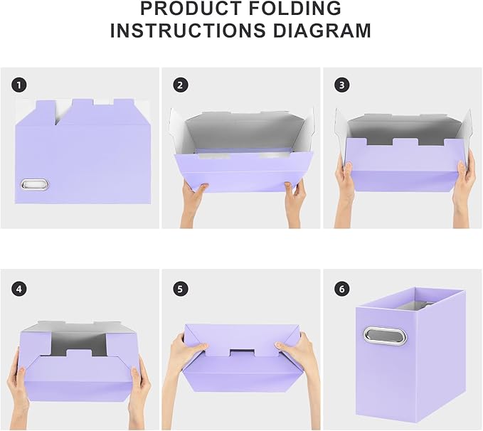 Oterri File Organizer, Small Storage Box, Cardboard File Folder Organizer, Collapsible File Box, Hanging File Organizer for Letter Size, Portable File Box with Handle, Only Box (Purple, 2 Packs)