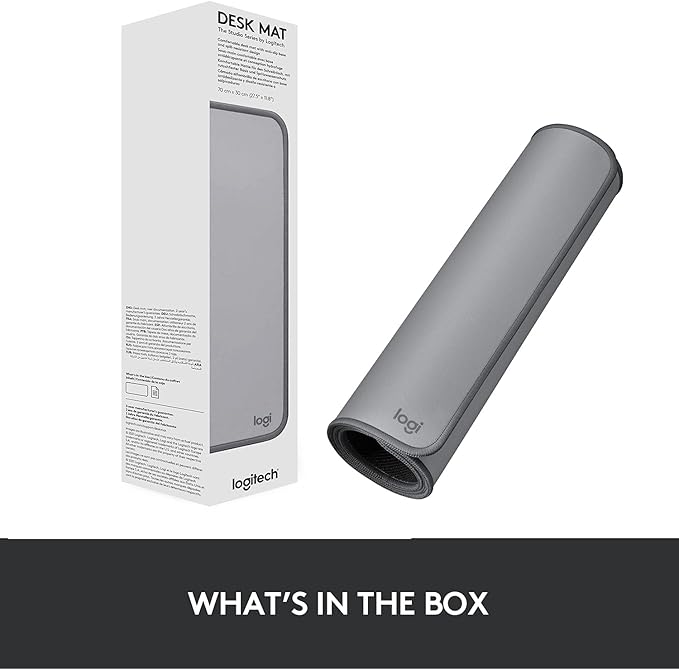 Logitech Desk Mat - Studio Series, Multifunctional Large Desk Pad, Extended Mouse Mat, Office Desk Protector with Anti-slip Base, Spill-resistant Durable Design, in Mid-Grey