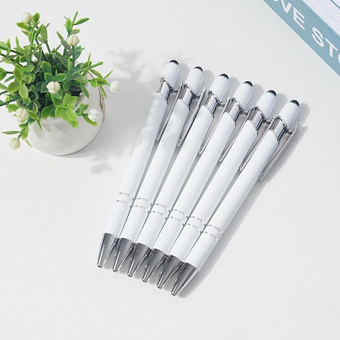 Up to 480 Pcs Personalized Pens in Bulk, Custom Metallic Printed Name Pens with Black Ink, Customized Pens Bulk with Stylus-Great Gift Ideas(White)