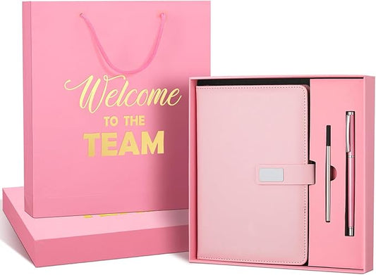 SaieGlossy New Employee Welcome to The Team Gift Sets Notebook and Pen Welcome to The Team Box Employee Appreciation Gift Sets for New Office Worker(Pink)