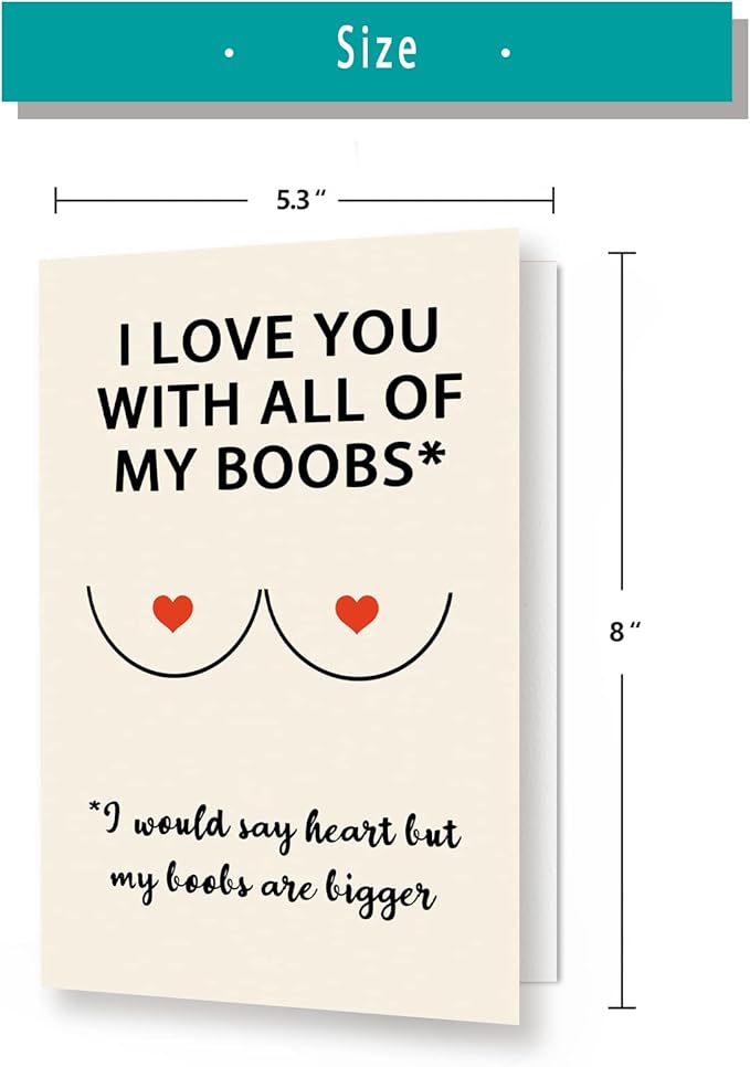 Cute Boobs Valentine's Day Gifts for Husband, Cheeky Anniversary Card Gift for Boyfriend, Hilarious Vday Birthday Card for Him Fiance, Love You With All of My Boobs