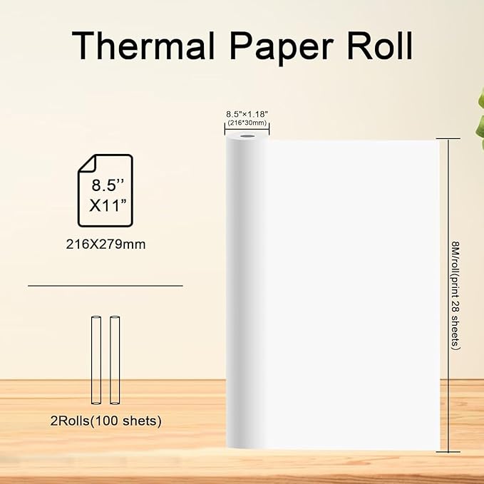 4 Rolls Thermal Paper 8.5x 11 Inches, US Letter Size Paper for Printer, Compatible with Portable Printers Wireless for Travel, Portable and Travel-Friendly Thermal Paper Roll