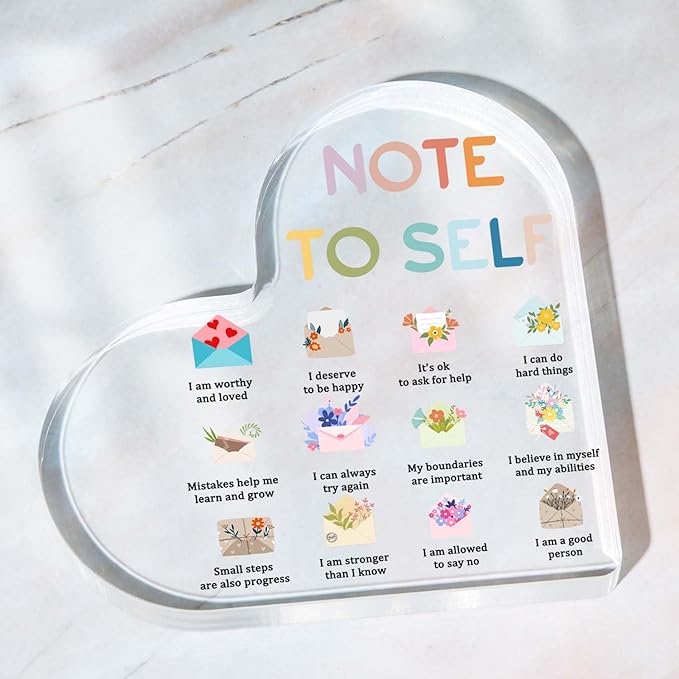 Mental Health Awareness Decor, Note to Self Psychotherapy Affirmations Heart Acrylic Sign, School Counselor Sign, Therapy Anxiety, Psychology Therapy Gift for School Home Tabletop Therapy Office Decor