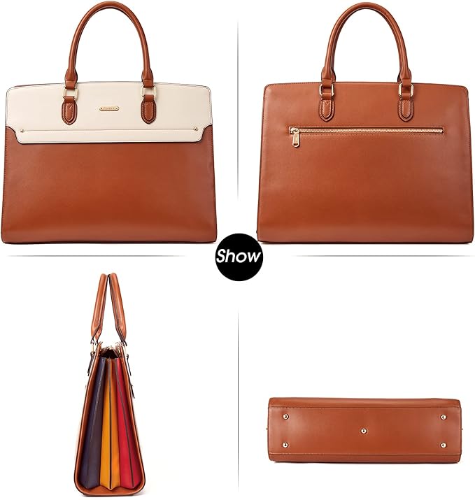 Telena Laptop Tote Bag for Women, 15.6 Inch Shoulder Tote Bag Leather Briefcase for Women, Large Capacity Handbag Bags
