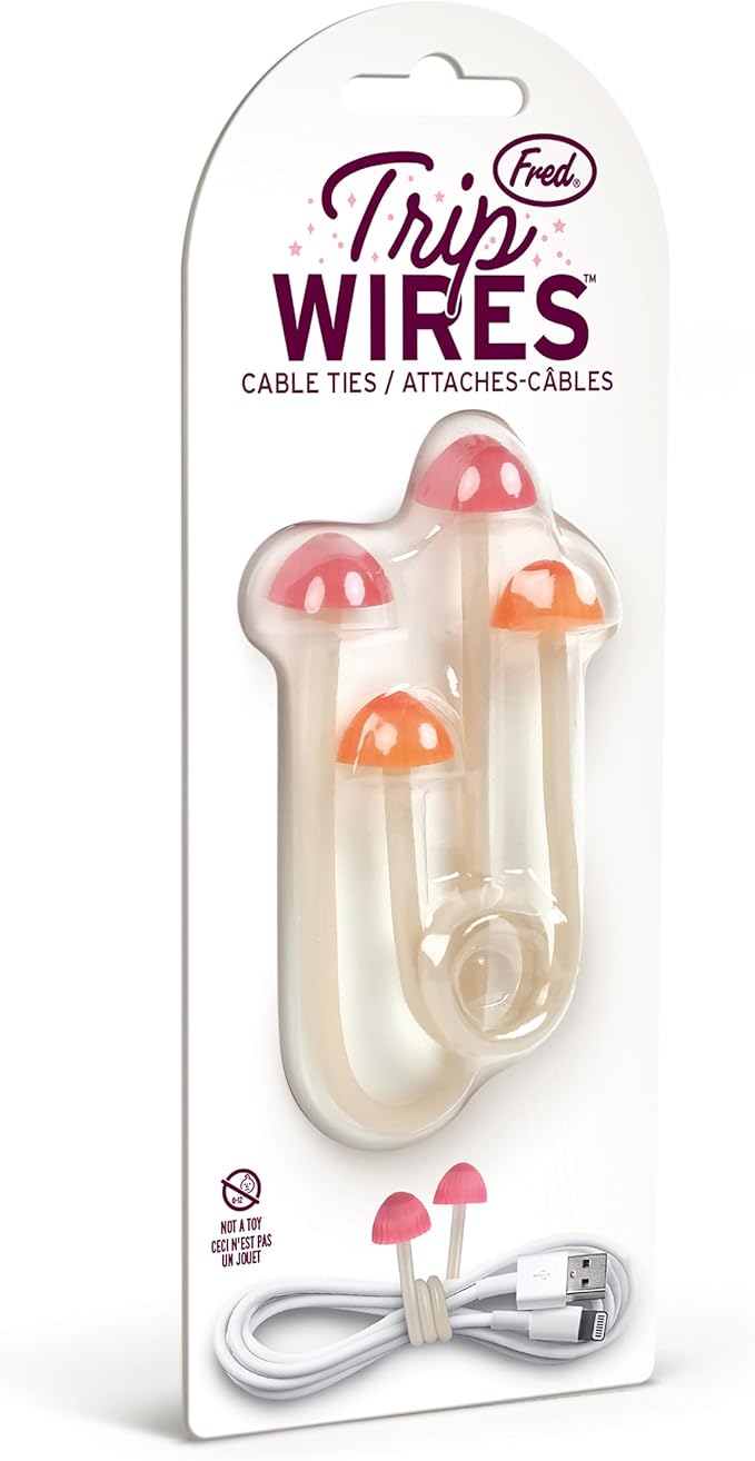 Genuine Fred TRIP WIRES, Mushroom Cable Ties, Set of 2, 4" long, Easily bends for holding and bundling, Multipurpose cord organizer for school, home, office, Cottagecore decor