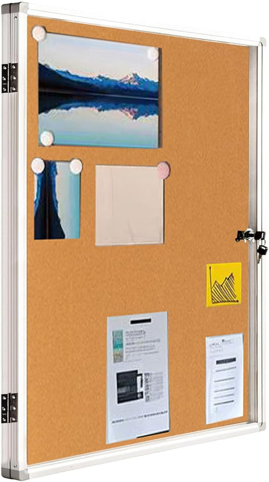 Lockable Ctosree Enclosed Bulletin Board - Waterproof Cork Notice Board with Aluminum Frame and Mounting Screws. Ideal for School Classes、 Offices, Wall Mounted （36x24, Natural Color）