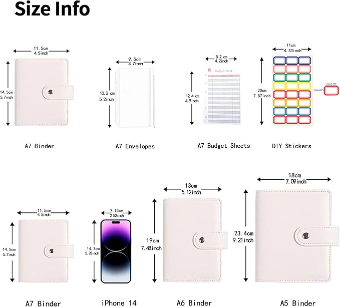 A7 Budget Binder Set - Mini Money Organizer for Cash Saving, Cash Stuffing Envelope System, Planner Binders with Pockets, Sheets and Stickers, Beige