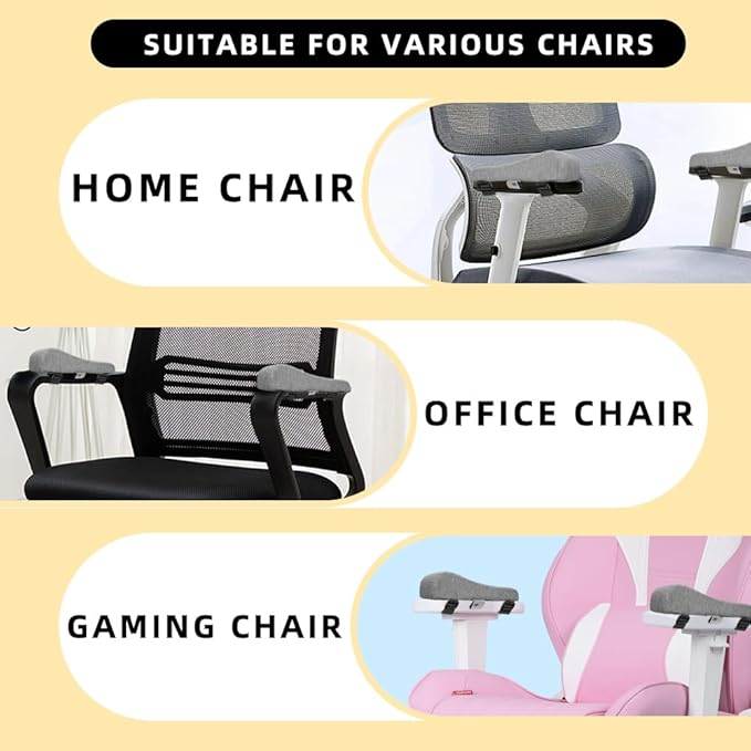 Memory Foam Armrest Pads for Office Chairs Grey Chair Arm Rest Cushion for Elbows and Forearms Pressure Relief(Set of 2)