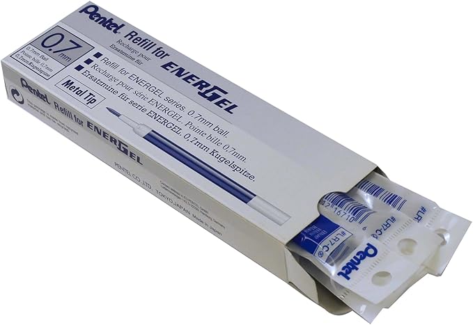 Pentel Refill Ink for BL57/BL77 EnerGel Liquid Gel Pen, 0.7mm, Metal Tip, Blue Ink, Box of 12 (LR7-C-12)