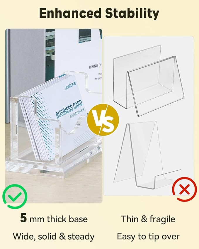 Uniclife Acrylic Business Card Holder for Desk 1 Slot Clear Horizontal Business Card Display Stand for Men and Women Desktop Name Card Organizer Card Stand for Office Home Exhibition, 60 Card Capacity