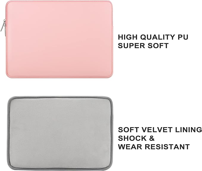 RAINYEAR 15.6 Inch Laptop Sleeve Soft PU Leather Case Protective Water Resistant Zipper Padded Cover Carrying Bag Compatible with 15.6" Notebook Computer Chromebook(Pink)