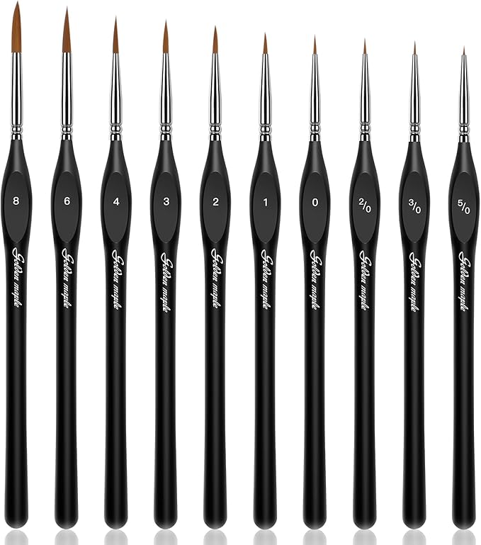 Golden Maple Detail Paint Brushes Set 10pcs Miniature Brushes for Fine Detailing & Art Painting - Acrylic, Watercolor, Oil, Models, 40k