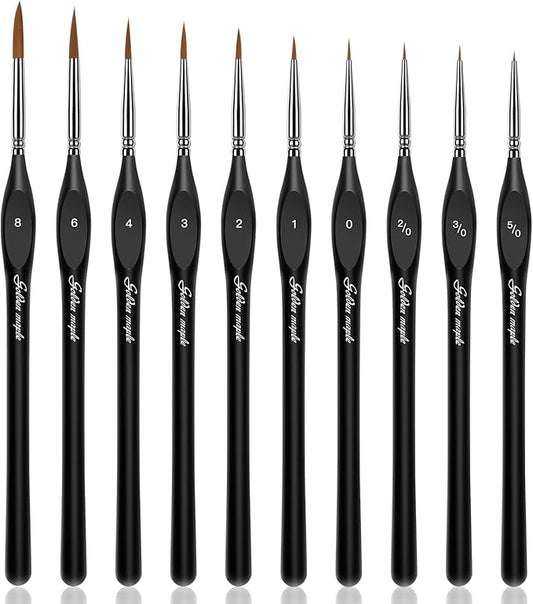 Golden Maple Detail Paint Brushes Set 10pcs Miniature Brushes for Fine Detailing & Art Painting - Acrylic, Watercolor, Oil, Models, 40k