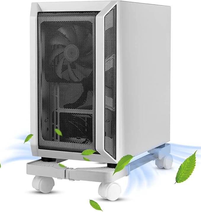 Computer Tower Stand, Adjustable Mobile CPU Stand with Rolling Caster Wheels, Premium PC Tower Stand Holder for Floor Carpet Gaming PC Case(White)