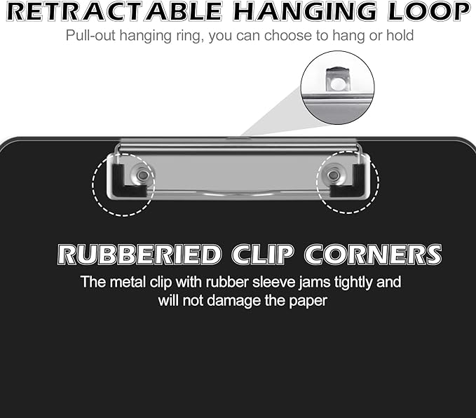 Clipboards, HERKKA 15 Pack Plastic Office Clipboards, Black Color Plastic Clipboards, Low Profile Clip Standard A4 Letter Size, Size 12.5 x 9 Inch