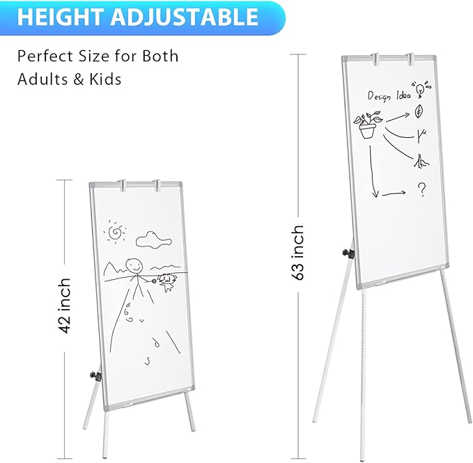 Easel Whiteboard - Magnetic Portable Dry Erase 36 x 24 Tripod Height Adjustable, 3' x 2' Flipchart Easel Stand White Board for Office or Teaching at Home & Classroom (36x24 White)