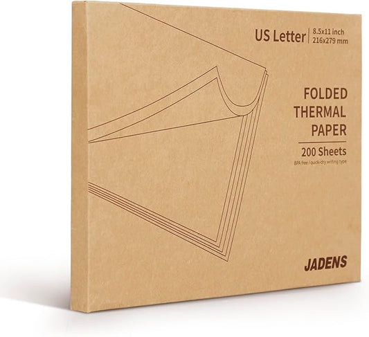 JADENS US Letter Size 8.5''×11'' Quick-Dry Folded Thermal Paper, 200 Sheets, Compatible with Gloryang & JADENS PD-A4 Portable Printer