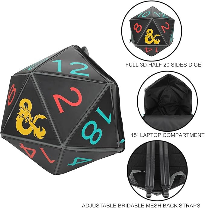 Dungeons & Dragons D20 Dice Molded Black Laptop Backpack