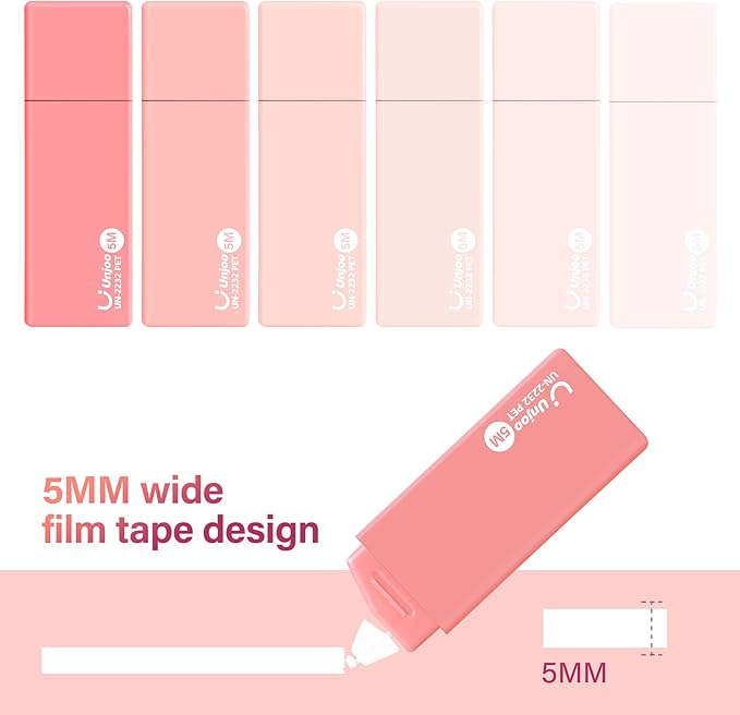 White Correction Tape, Easy To Use Cute Applicator for Instant Corrections, For school, Office Workers (Gradient Pink, 5M/196" x 0.2",12pack)