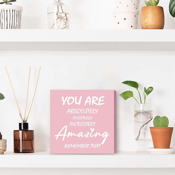 Pink Office Decor Desk Accessories Inspirational Pink Gifts for Women You are Amazing Pink Motivational Positive Office Decor Sign Desk Decorations for Women Home & Office Cute Desk Accessories