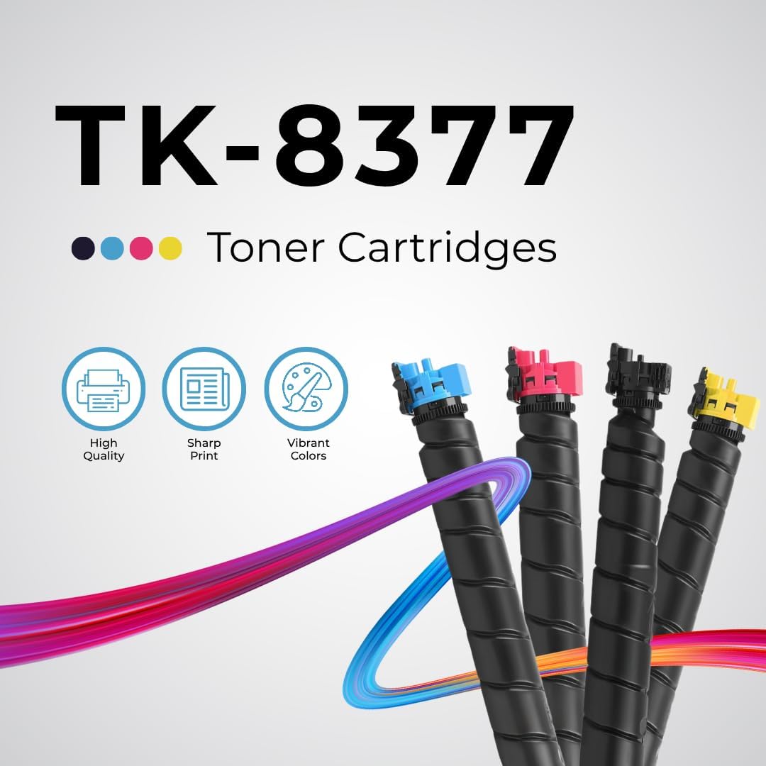 Toner Pros Compatible Replacement Toner Cartridge for Kyocera TK-8377 – High Yield Black TK-8377K, Cyan TK-8377C, Magenta TK-8377M, Yellow TK-8377Y – for TASKalfa 3554ci Printer – 4-Pack