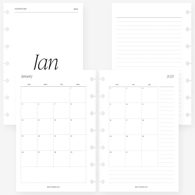 Mini Happy Planner 2025 Month on Two Pages Monthly Planner Insert Agenda Refill for 7-Discs Notebook 4.6 x 7 (Monthly with Notes (Sunday start) (Separable Months))