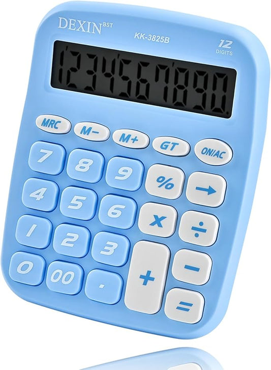 Cute Calculators Desktop, 12 Digit Basic Calculator with Big Buttons, Aesthetic Desk Accessories Large LCD for Office School Supplies (Azure)