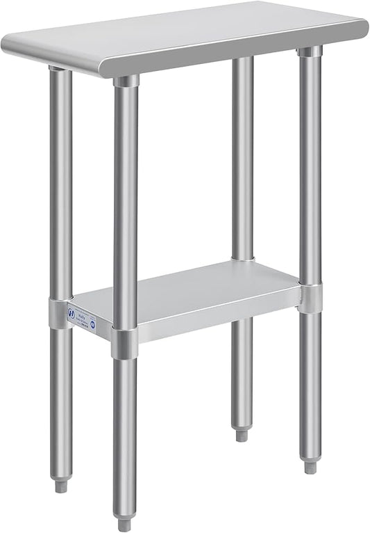 Hally Stainless Steel Table for Prep & Work 24 x 12 Inches, NSF Commercial Heavy Duty Table with Undershelf and Galvanized Legs for Restaurant, Home and Hotel
