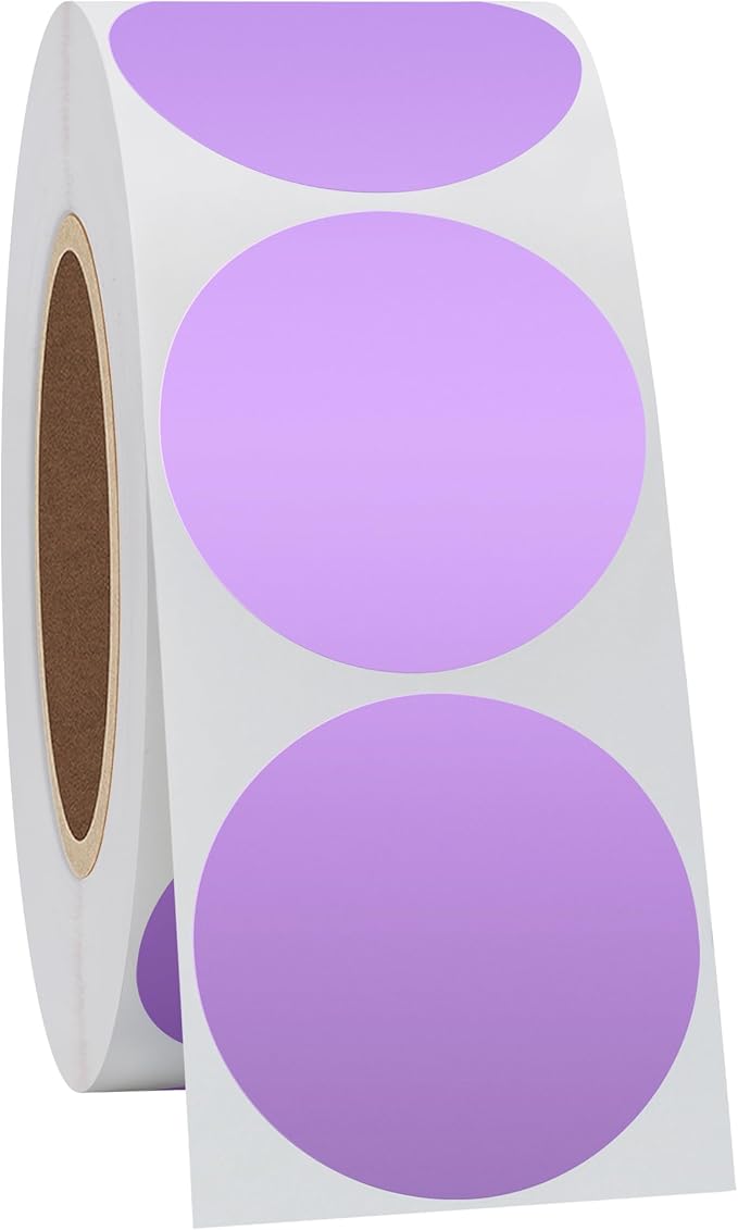 Hybsk 1.5 inch Circle Color Direct Thermal Stickers Shipping Labels for Barcodes,Name Tag,DIY Logo Design,Inventory– Compatible with Zebra,Rollo,Munbyn,and More-750 pcs (1.5 inch,Purple)
