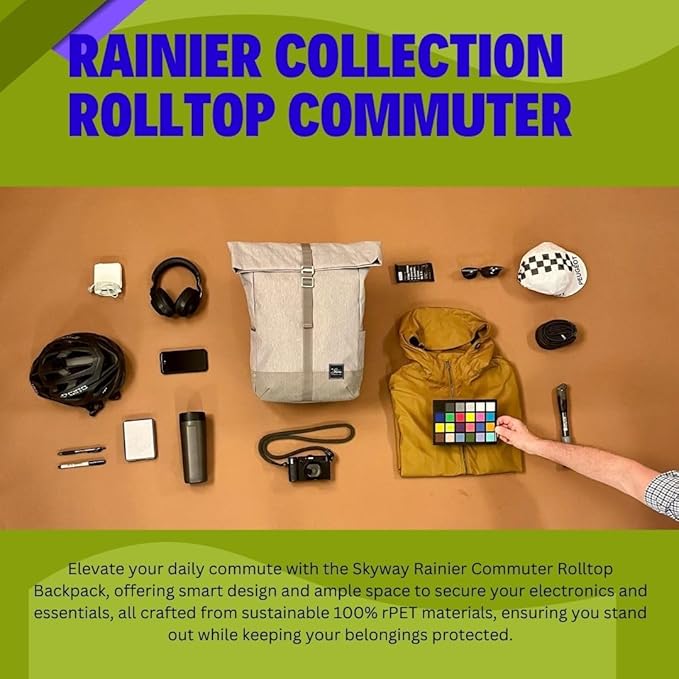 Skyway Luggage Rainier Rolltop Commuter Casual Daypack for Work or Hiking, Eco-Friendly, Made of 100% rPET Travel Laptop Bag for Women & Men, 20L, Moab Red