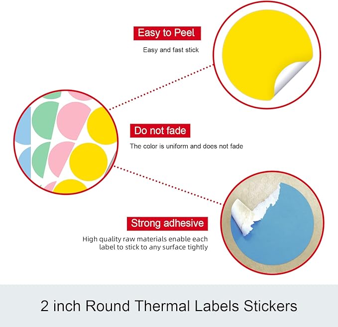 Misofuki 2" 750 Labels Green Circle Direct Thermal Stickers Labels Roll Compatible with Zebra, Rollo, MUNBYN, Self-Adhesive Round Direct Thermal Labels