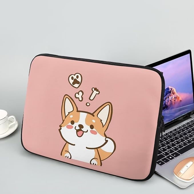 Cute Corgi Laptop Sleeve for Women Girls 17 inch Laptop Protector with Multiple Uses Computer Carrying Case PinkTablet Bag Lap Top Case Men Laptop Protector