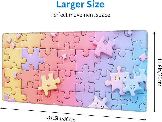 Gaming Mouse Pad Desk Pad,Extended Big Mouse Pad,31.5x11.8 Inch Long Computer Keyboard Mouse Mat Mousepad with 3mm Non-Slip Base and Stitched Edge for Gaming and Office… (Multicoloured Puzzle)
