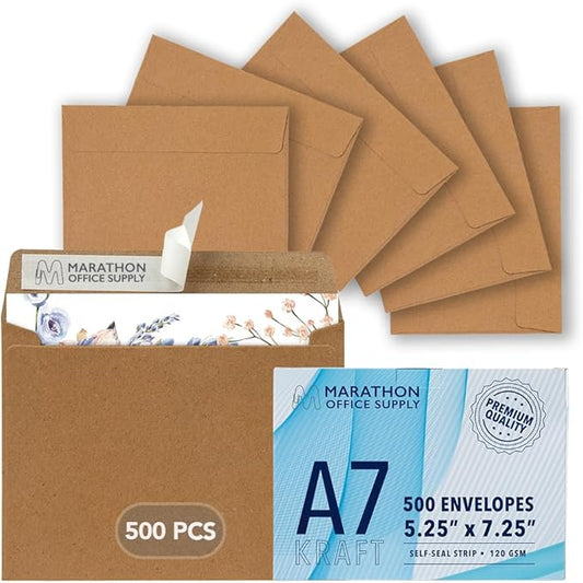 MOS A7 Invitation Envelopes – 5-1/4" X 7-1/4" Kraft Mailing Envelopes Self Seal (500 Count) – 120GSM/ 32LB Bond Heavy Duty – Gift Card, Business, Wedding, Card