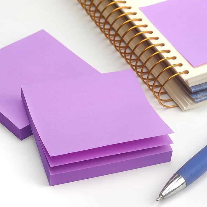 Sticky Notes 3x3 Self-Stick Notes Pads with 6 Bright Colors, Easy to Post for Office, Shool, Home, 6 Pads/Pack, 100 Sheets/Pad (Purple)