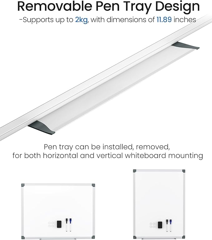 VUSIGN 3PCS Magnetic White Board Hanging 36" x 48" for Office, Class, Home, Sliver Aluminum Frame, 3 Dry-Erase Eraser, 6 Multicolor Marker, 12 Magnetic Pins