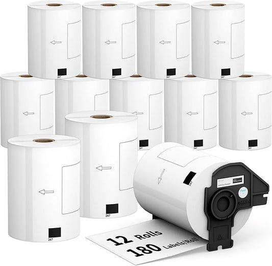 12 Rolls 2160 Labels 4.07"x6.4" Compatible Die-Cut Wide Format Shipping Mailing Postage Address Labels Paper for Brother DK 1247, Tacnology Used with Brother QL Label Printers, 1+ Reusable Cartridge