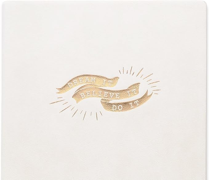 DesignWorks Ink Soft Cover Vegan Leather 17-Month Large Agenda Book, Ivory- Dream It. Believe It. Do It.