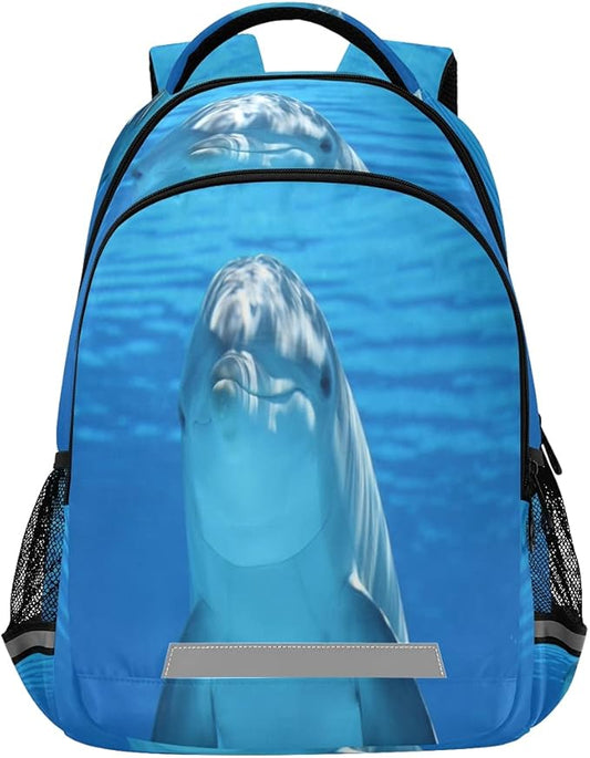 AUUXVA Cute Dolphin Sea Ocean Backpack School Bookbag Laptop Purse Casual Daypack for Teen Girls Women Boys Men College Travel