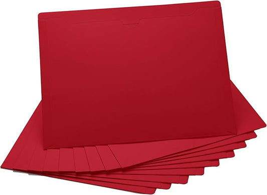 Red File Jackets, Flat-No Expansion, Letter Size, Reinforced Straight-Cut Tab, 10 Pack
