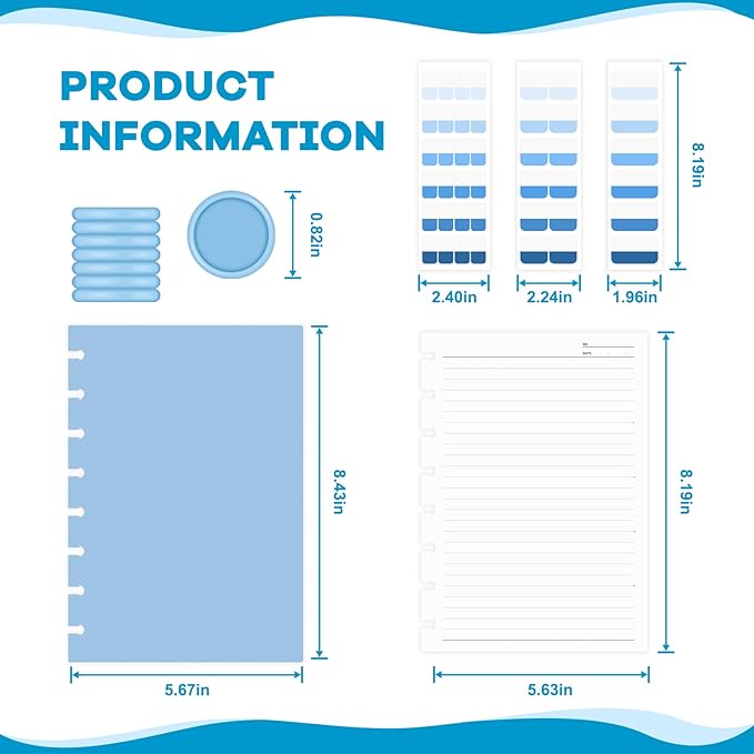 Discbound Notebook, 8-Disc Disbound Planner with Removable Pages, 180 Pages Spiral Notebook, Poly Cover Discbound Planner for Work, Travel, Note Taking(With Index Sticker),Blue,A5