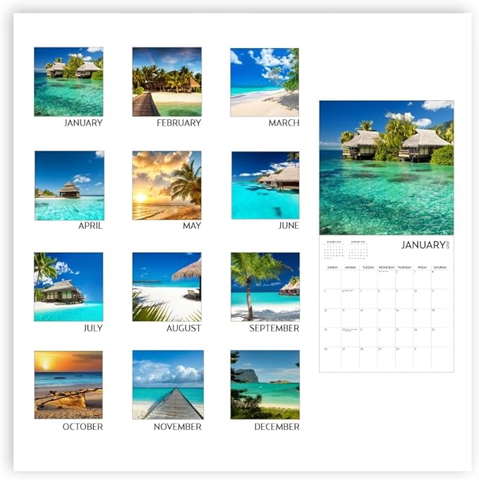 Beaches Calendar 2025 and Sticker Pack, Large 12 x 24 inch, Beaches Wall Calendar with Sticker Set, Beautiful Beaches
