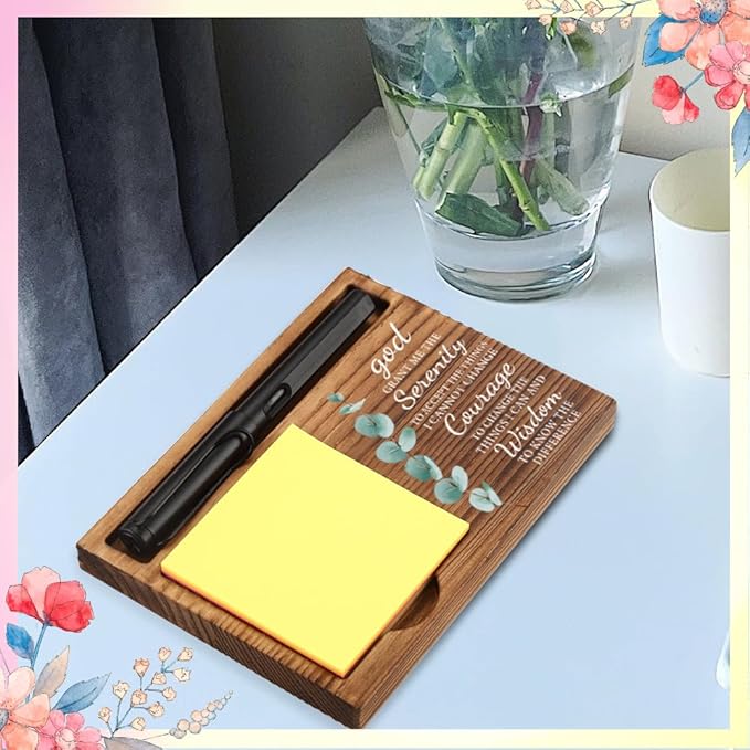 Office Baptism Gift for Boss, Christian Gift for Boss, Sobriety Gift for Boss, Serenity Prayer Gift for Boss, Wooden Sticky Note Holder With Inspirational Quotes,16.5 x 12 x 1.5 cm,XXN47