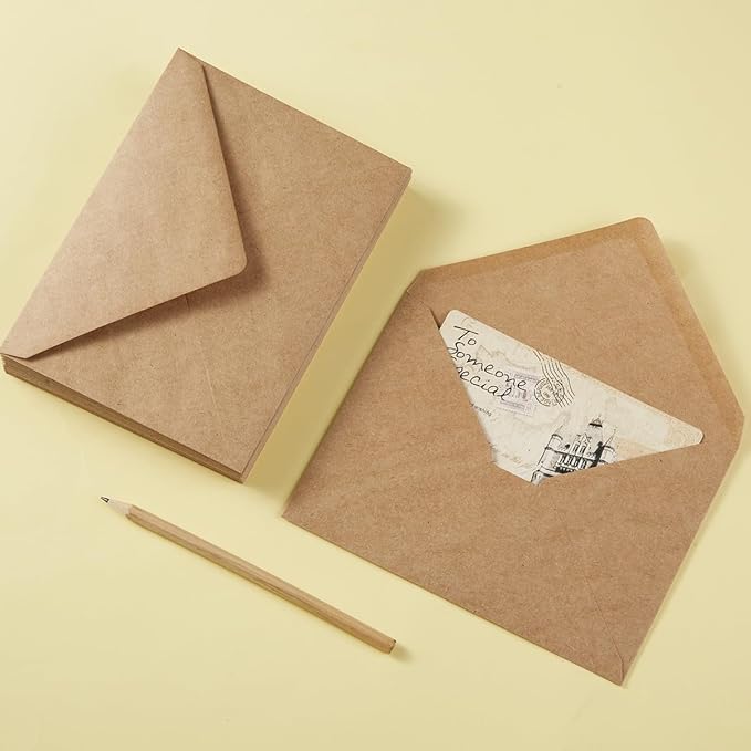 50 Pack A6 Envelopes for 4 x 6 Greeting Cards, Birthday Party, Photos, Baby Shower and Wedding Invitation Cards, 6 1/2 x 4 3/4 Inches (Brown)