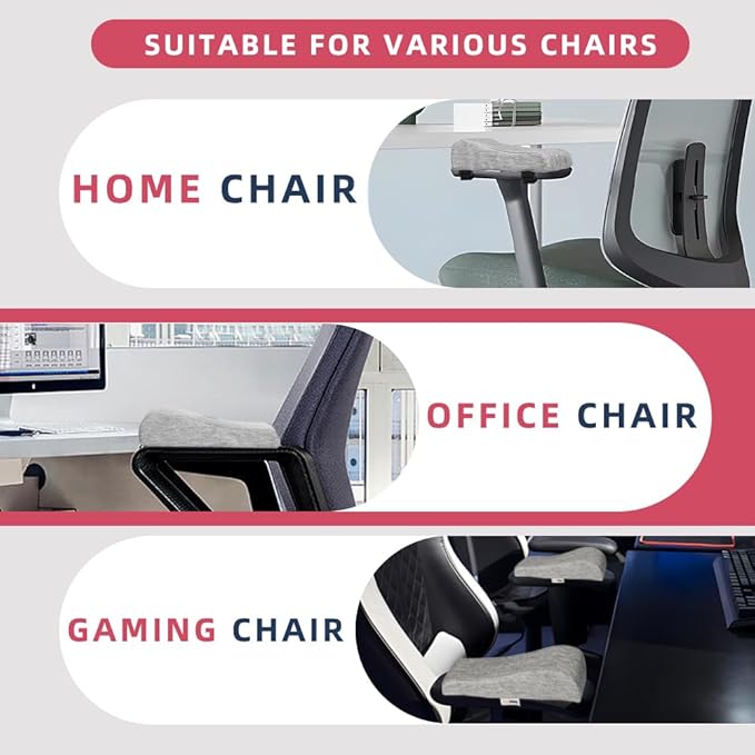 Office Chair Arm Covers with Memory Foam Elbow Pillow for Forearm Pressure Relief, Grey Arm Rest Covers for Office Chairs, Wheelchair, Comfy Gaming Chair