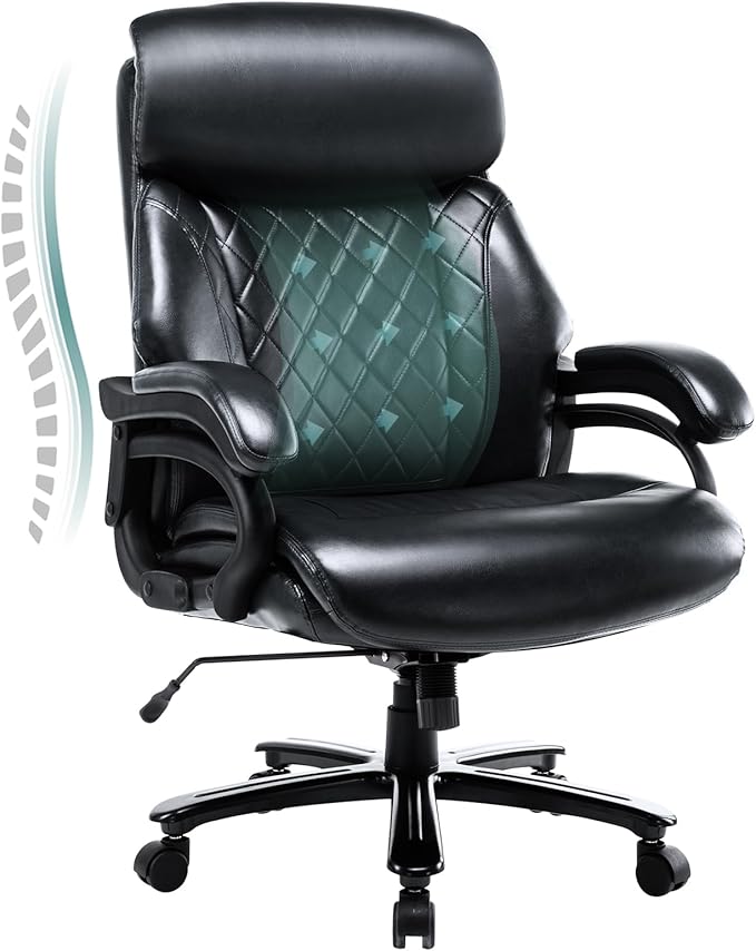 COLAMY Big and Tall Office Chair 400lbs-Heavy Duty Executive Desk Chair with Extra Wide Seat, High Back Ergonomic Leather Computer Chair with Tilt Rock&Tension, Padded Armrests-Black