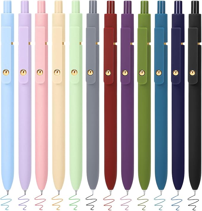 FIOVER Colored Pens, 12 Pack Colorful Gel Pens, Medium Point 0.7mm, Smooth Writing Journaling Supplies Multicolor Ballpoint for Journaling, Drawing, Doodling, and Note Taking(12PCS Aesthetic+Vintage)