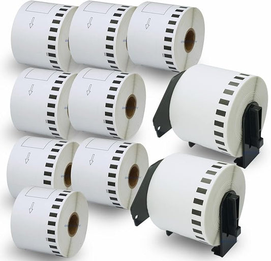 BETCKEY - Compatible Continuous Labels Replacement for Brother DK-2205 (2.4 in x 100 ft), Use with Brother QL Label Printers [10 Rolls + 2 Reusable Cartridges]